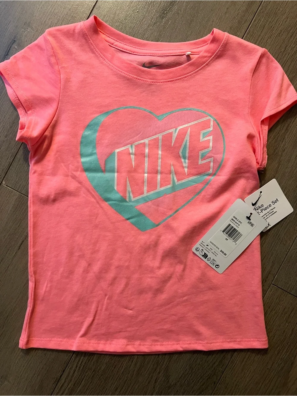 Nike Girls Pink Tee with Mint Athletic Shorts Set